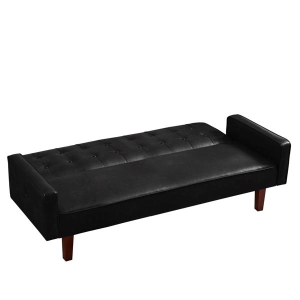 Black Convertible Double Folding Living Room Sofa Bed, PU Leather, Tufted Buttons, Suitable for Living Rooms And Bedrooms