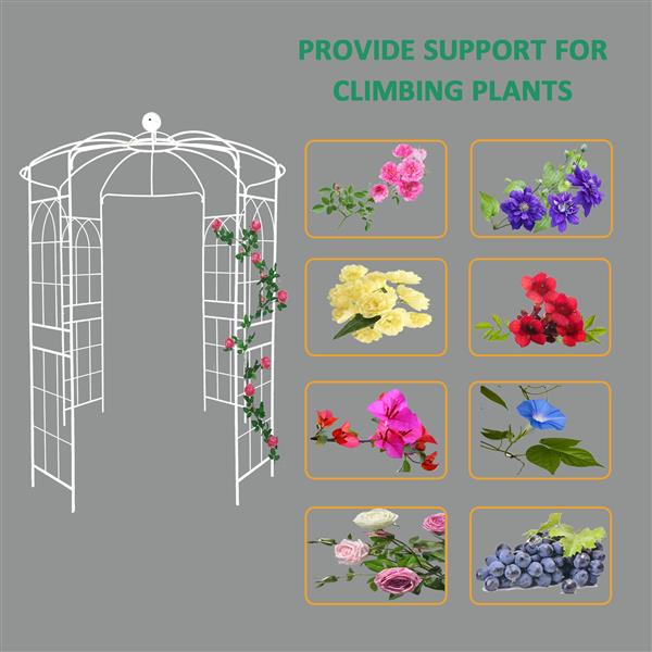 Metal Garden Arch Iron Garden Arbors Gazebo Dia 81.3'' x 114.2'' High Birdcage Shape Pergola Pavilion for Wedding Ceremony Cream White