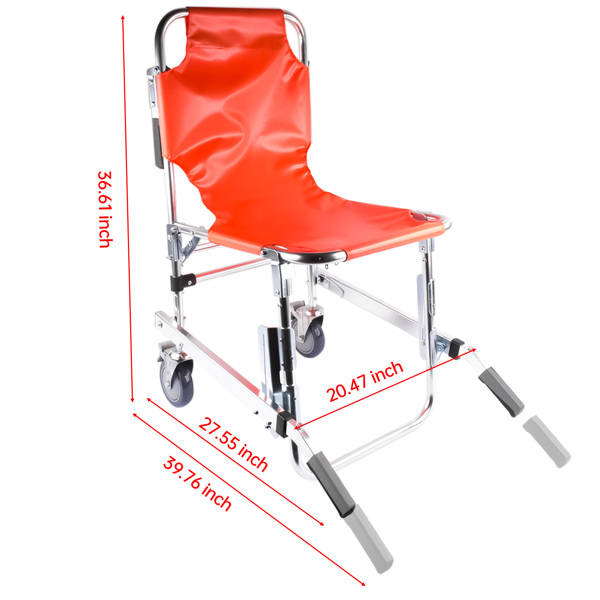 Foldable Lightweight EMS Stair Chair with Brake, Medical Emergency Evacuation Lifting Climbing Wheelchair Two Wheel Orange