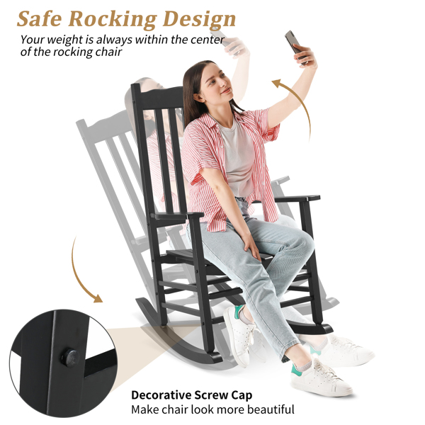 68.5*86*115CM Square Wooden Rocking Chair Wavy Backboard Black