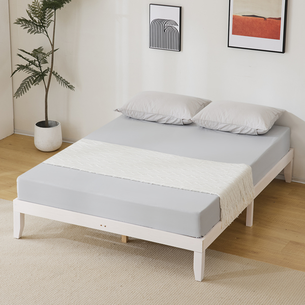 Basic bed frame Painted pine wood Washed white Full 189*136*30.5cm Wooden bed Single bed