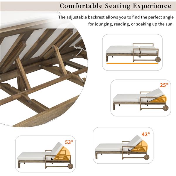 1-Piece Farmhouse-styled Wooden Outdoor Sunbed for Ultimate Relaxation Outdoor Daybed Seating 2 People for Poolside, Garden and Backyard (Beige)