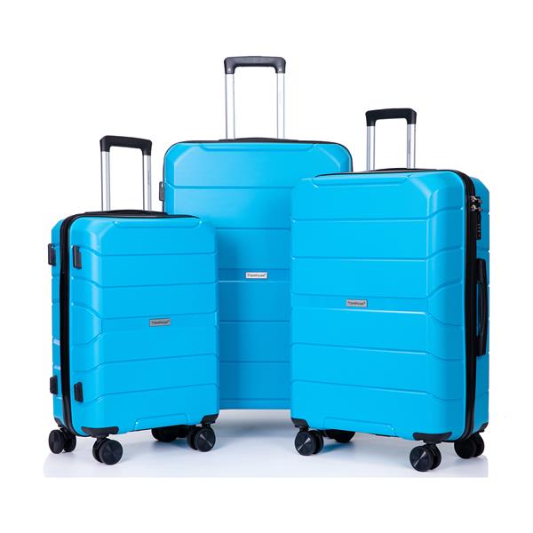 Hardshell Suitcase Spinner Wheels PP Luggage Sets Lightweight Suitcase With TSA Lock,3-Piece Set (20/24/28) ,Light Blue