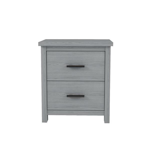 Vintage Two Drawer Wooden Nightstand, Simple and Generous, Large Storage Space,Light Gray