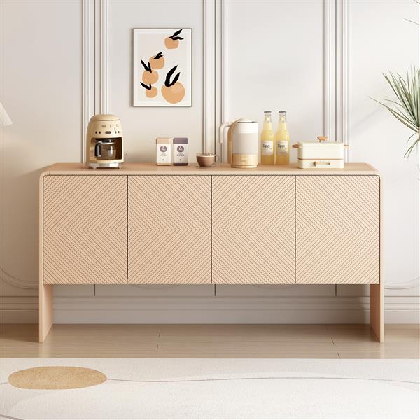 Minimalist Style 60"L Large Storage Space Sideboard with 4 Doors and Rebound Device for Living Room and Entryway (Apricot Cream)