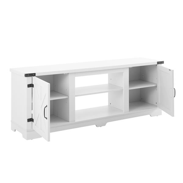 Modern Farmhouse TV Media Stand, Large Barn Inspired Home Entertainment Console, for TV Up to 70'', with Open Shelves and Closed Cabinets, White, 64.8"W*15.67"D*24.29"H