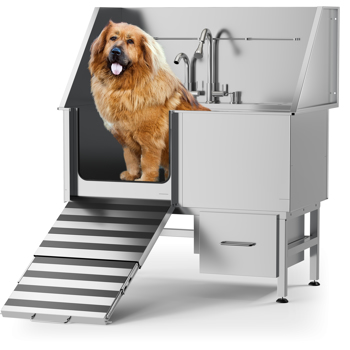 Professional Stainless Steel Dog Bathing Station - Dog Grooming Tub Storage Drawer, Floor Grate & Faucet/Dog Bathtub for Large,Medium & Small Pets - Dog Washing Station for Home (50\\")