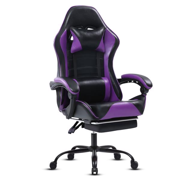 Computer Gaming Chairs with Footrest, Ergonomic Gaming Computer Chair for Adults, PU Leather Office Chair Adjustable Desk Chairs with Wheels, 360°Swivel Big and Tall Gamer Chair, Purple