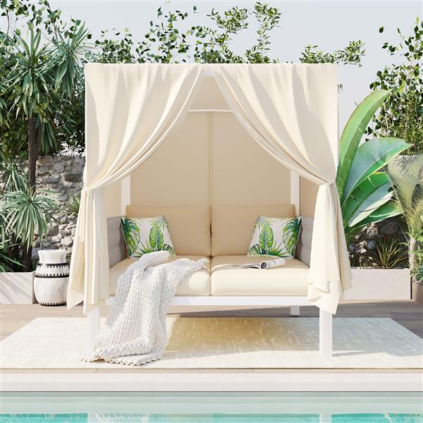 Outdoor Patio Sunbed with Curtains, High Comfort, Suitable for Multiple Scenarios