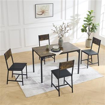 Modern Dining Room Set for 5 Pieces Dining Table Set,  Particle board with Sturdy Metal Frame&Legs, soft-padded dining chair Armless for Space Saving