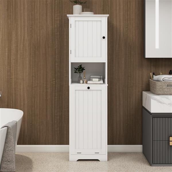 One-Compartment One-Door Tilt-Out Laundry Sorter Cabinet - White