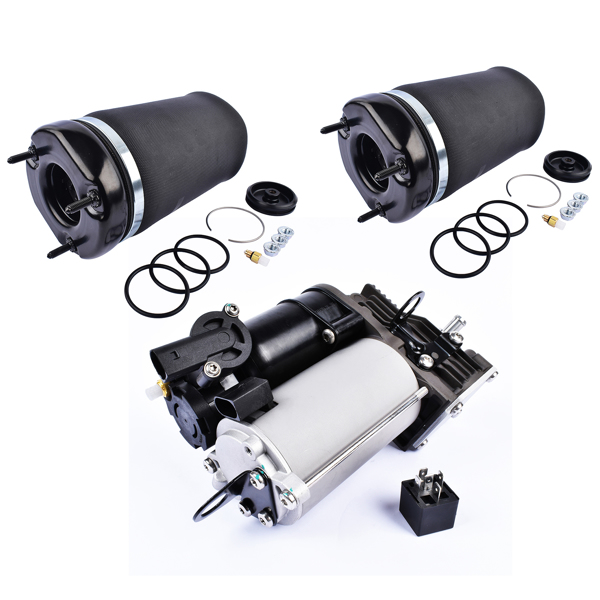 Pair Front Air Suspension Spring Bags + Compressor Pump for Mercedes-Benz GL-Class X164 GL350 GL450 GL550 M-Class W164 ML350 ML500 ML550 1643204313 1643200304