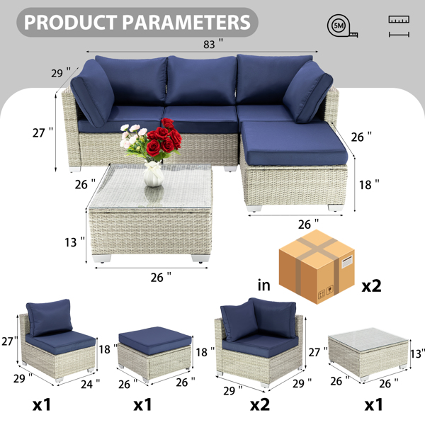 Patio Furniture Set 5 Pieces Wicker Outdoor Conversation Set All-Weather Sectional Patio Sofa with Water Resistant Thick Cushions and Coffee Table for Garden,  No reason returns are supported