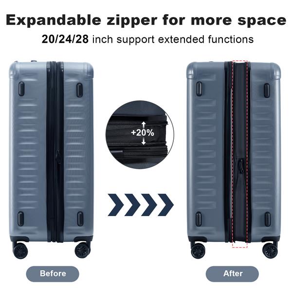 Luggage Sets New Model Expandable ABS+PC 3 Piece Sets with Spinner Wheels Lightweight TSA Lock (20/24/28),  STEEL GRAY