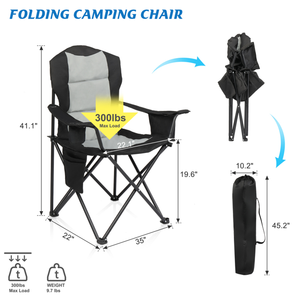  35*22*41in  Camping Chair Fishing Chair Folding Chair Black Gray