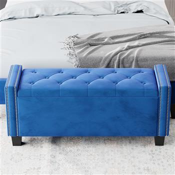 Upholstered Velvet Storage Bench for Bedroom, End of Bed Bench with Rivet Design, Tufted Foot Rest Stool,Blue