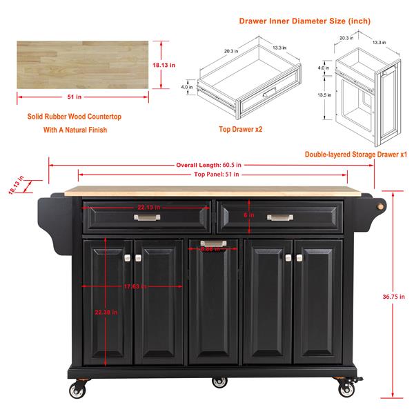 Natural Wood Top Kitchen Island with Storage