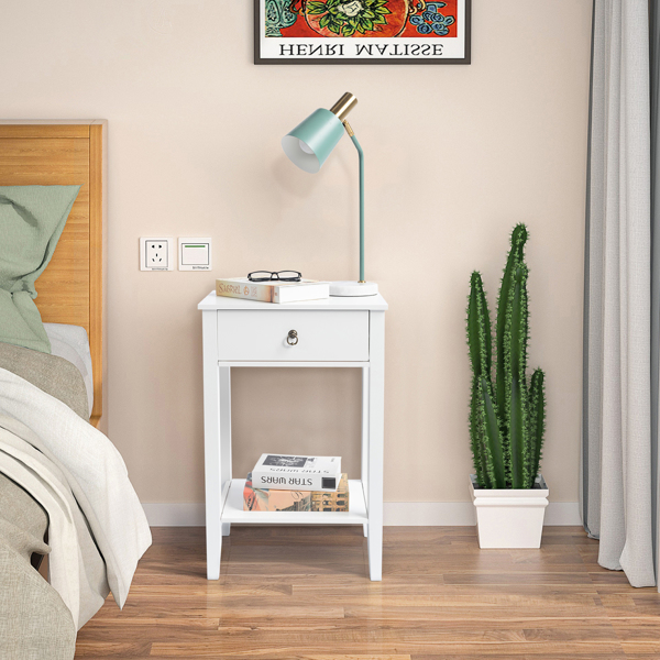 Two-layer Bedside Table Coffee Table with Drawer White 