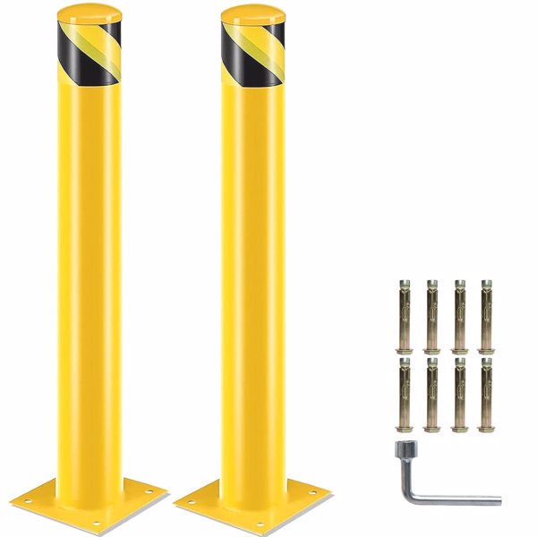 Safety Bollard Post, 48 Inch Height Steel Bollards, 4.5 Inch Diameter Parking Bollard, Yellow Powder Coated Safety Parking Barrier Post, for Traffic Sensitive Areas, 30PCS 