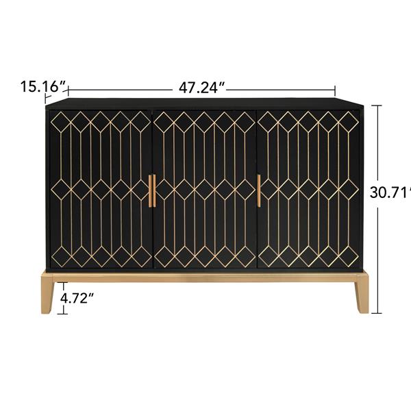 Carved Line 3 Door Storage Cabinet ,Sideboard Buffet Cabinet With  Adjustable Shelf,Large Storage Accent Cabinet For Living Room,Dining Room,Kitchen
