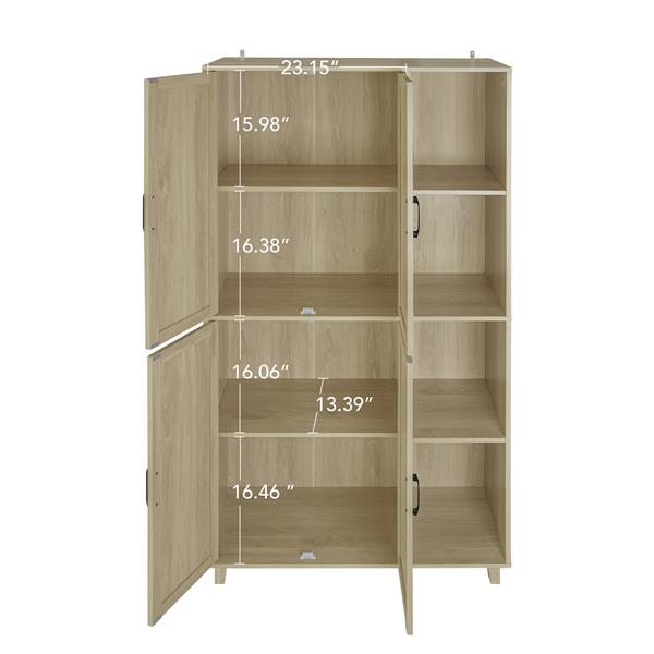 4 Door Cabinet with 4 Shelves with 4 Adjustable Inner Shelves, Storage Cabinet