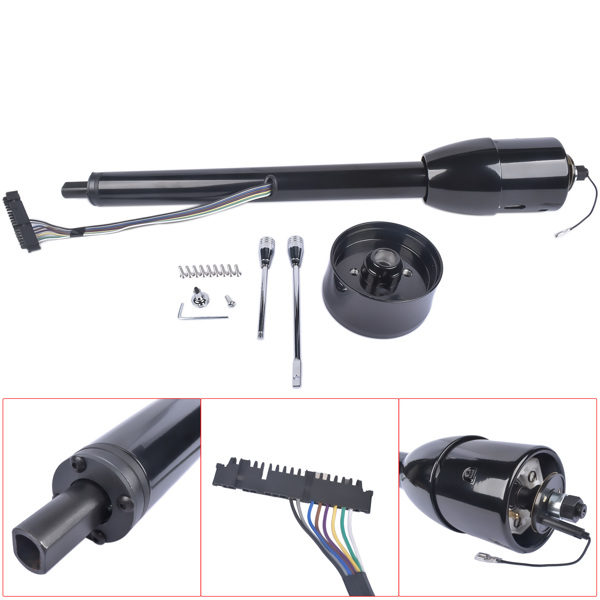 28" Black Stainless Tilt Steering Column Manual Floor Shift No Key with Adapter