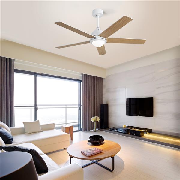 52 Inch Modern Led Ceiling Fan With 3 Color Dimmable 5 Plywood Blades Remote Control Reversible White For Bedroom