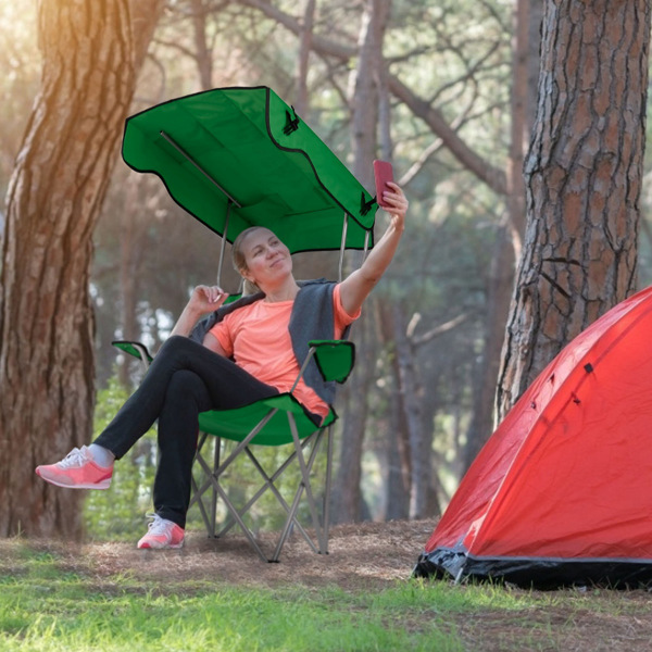 Camping Chairs with Shade Canopy for Adults, Foldable Portable Canopy Chair, Folding Lawn Outdoor Chair with Canopy for Beach, Camping, Support 330LBS--Green（No shipment on weekends）