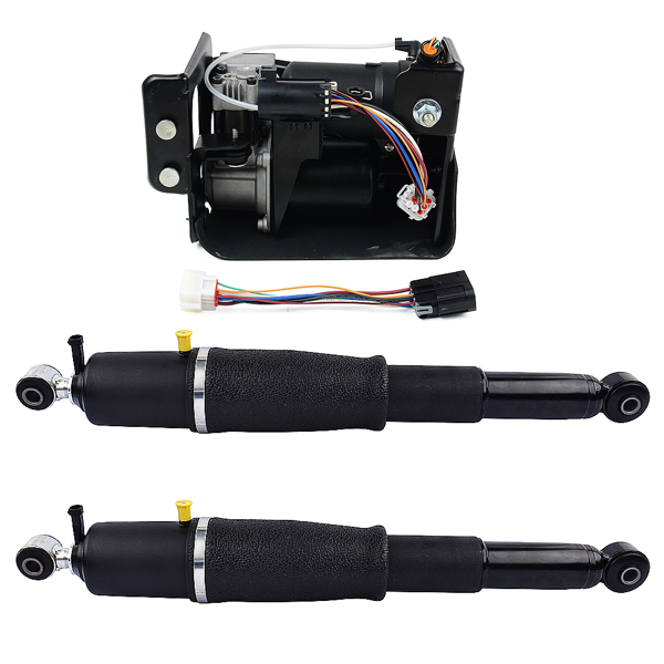 Pair Rear Air Suspension Shocks + Compressor Pump for Cadillac Escalade Chevrolet Avalanche Suburban 1500 Tahoe GMC Yukon 2001-2013 25979391 19300046 19299545