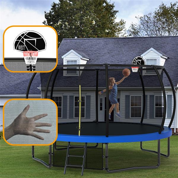 14FT Recreational Kids Trampoline with Safety Enclosure Net & Ladder, Outdoor Recreational Trampolines