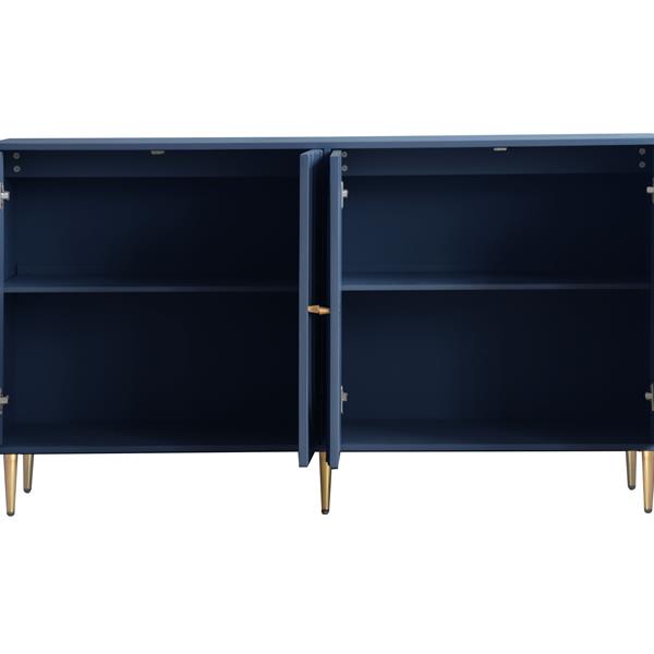 Modern Blue Lacquered 4 Door Wooden Cabinet Sideboard Buffet Server Cabinet Storage Cabinet, for Living Room, Entryway, Hallway, Office, Kitchen and Dining Room