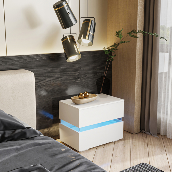 RGB LED Double Side Cabinet Bedside Table White