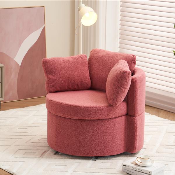 Fabric Swivel And Storage Chair With Back Cushion For Living Room,Dark Pink