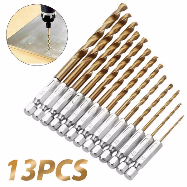 13PCS HSS COBALT JOBBER DRILL BIT SET 1/4" HEX SHANK 1.5-6.5mm BITS HIGH SPEED