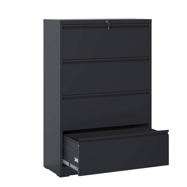 Lateral File Cabinet 4 Drawer, Black Filing Cabinet with Lock, Lockable File Cabinet for Home Office, Locking Metal File Cabinet for Legal/Letter/A4/F4 Size