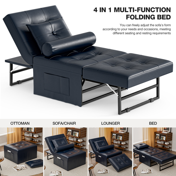 Sofa Bed, 4 in 1 Convertible Chair Multi-Function Folding Ottoman Guest Bed with Adjustable Backrest for Living Room, Apartment, Office 71.9''W