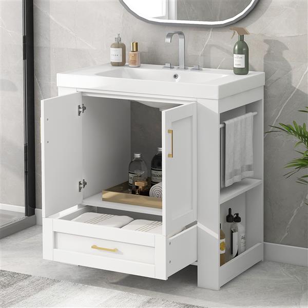 30'' Bathroom Vanity with Seperate Basin Sink, Modern Bathroom Storage Cabinet with Double-sided Storage Shelf,  Bathroom Vanity Cabinet with Single Sink