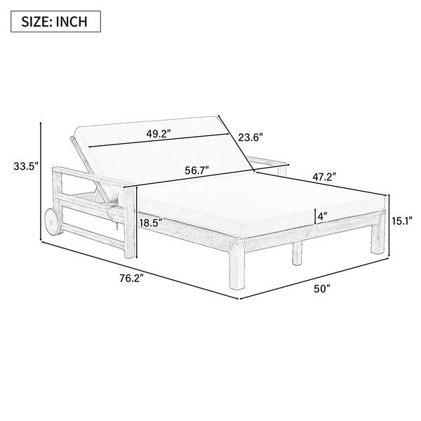 1-Piece Farmhouse-styled Wooden Outdoor Sunbed for Ultimate Relaxation Outdoor Daybed Seating 2 People for Poolside, Garden and Backyard (Grey)