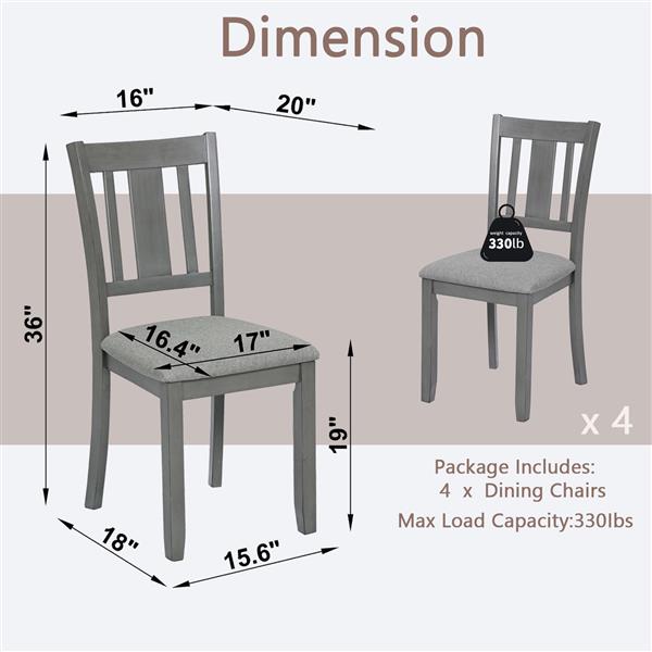 Wooden Dining Chairs Set of 4, Kitchen Chair with Padded Seat, Upholstered Side Chair for Dining Room, Living Room, Gray