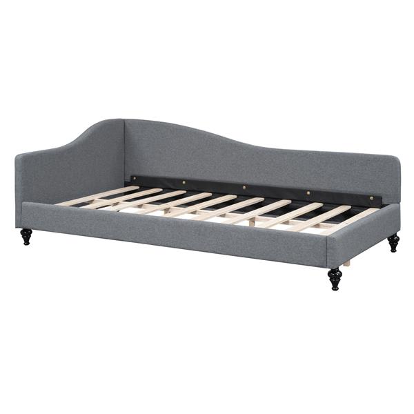 Twin Size L-Shaped Linen Daybed,with Solid Wood Legs,Gray