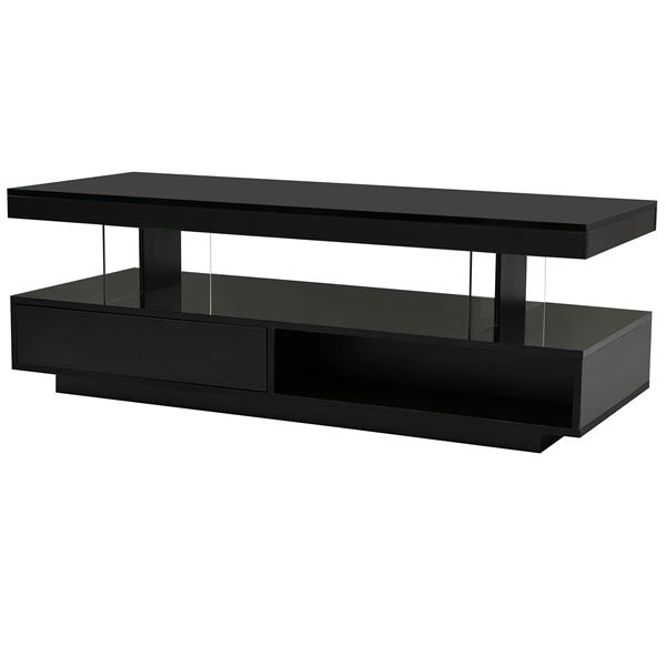 LED Coffee Table with Storage, Modern Center Table with 2 Drawers and Display Shelves, Accent Furniture with LED Lights for Living Room,Black