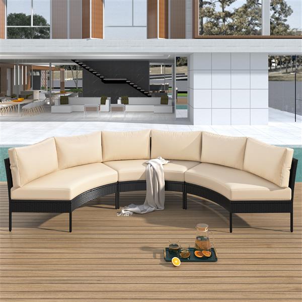 Patio Furniture Set, 3 Piece Curved Outdoor Conversation Set, All Weather Sectional Sofa with Cushions