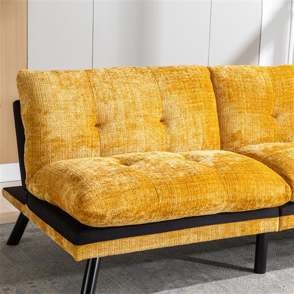 Convertible Sofa Bed  Loveseat Futon Bed Breathable Adjustable Lounge Couch with Metal Legs,Futon Sets for Compact Living Space  Chenille-Yellow