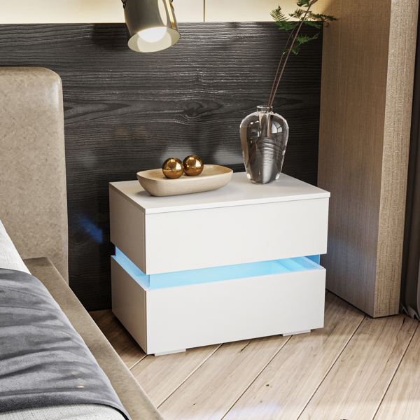 RGB LED Double Side Cabinet Bedside Table White