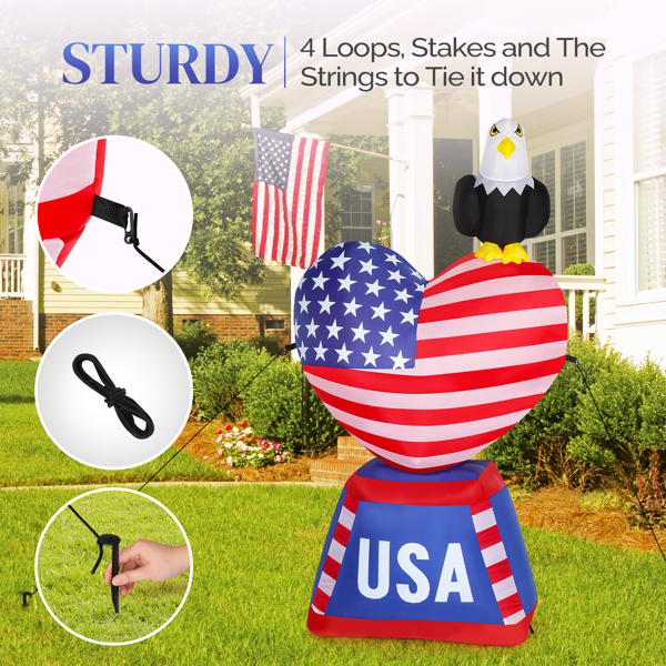 6ft Love Heart and Bald Eagle Independence Day Blow Up Lighted Decoration With 3Led Light