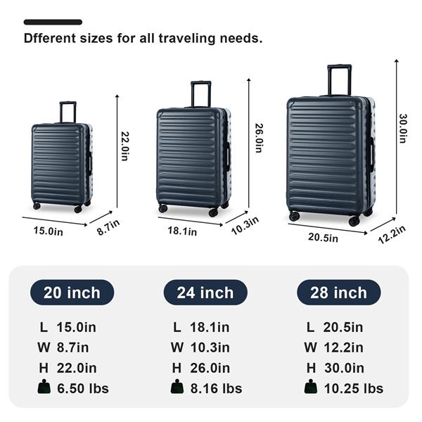 Luggage Sets New Model Expandable ABS+PC 3 Piece Sets with Spinner Wheels Lightweight TSA Lock (20/24/28),NAVY BLUE