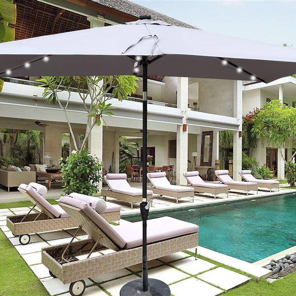 10 x 6.5t Rectangular Patio Solar LED Lighted Outdoor Umbrellas with Crank and Push Button Tilt for Garden Backyard Pool Swimming Pool