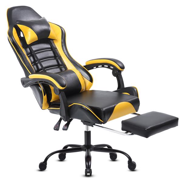 Computer Gaming Chairs with Footrest, Ergonomic Gaming Computer Chair for Adults, PU Leather Office Chair Adjustable Desk Chairs with Wheels, 360°Swivel Big and Tall Gamer Chair, Yellow