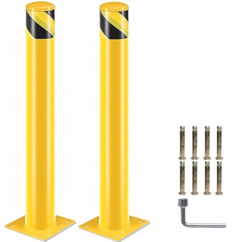 Safety Bollard Post, 36 Inch Height Steel Bollards, 4.5 Inch Diameter Parking Bollard, Yellow Powder Coated Safety Parking Barrier Post, for Traffic Sensitive Areas, 10PCS 