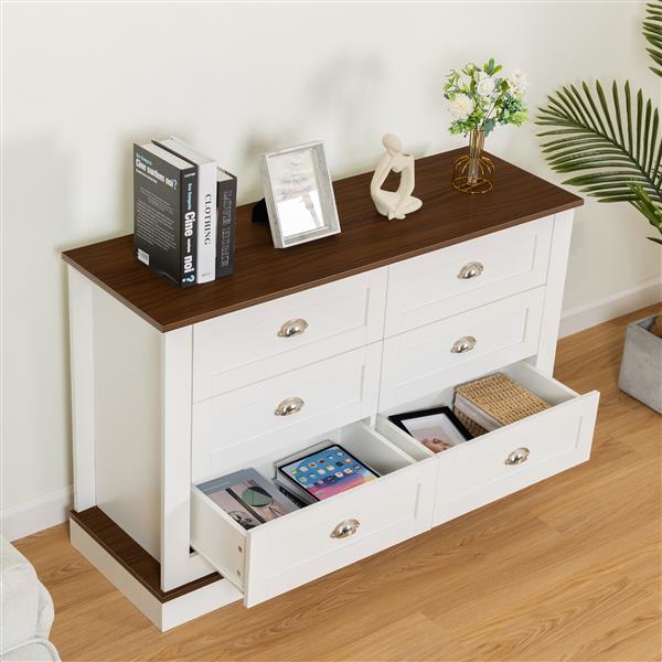 Drawer dresser cabinet,Sideboard,bar cabinet,Buffet server console,table storge cabinets,metal handle in the shape of silver shell,forDiningRoom,Living Room,bedroom,Kitchen Hallway,Color: white +brown